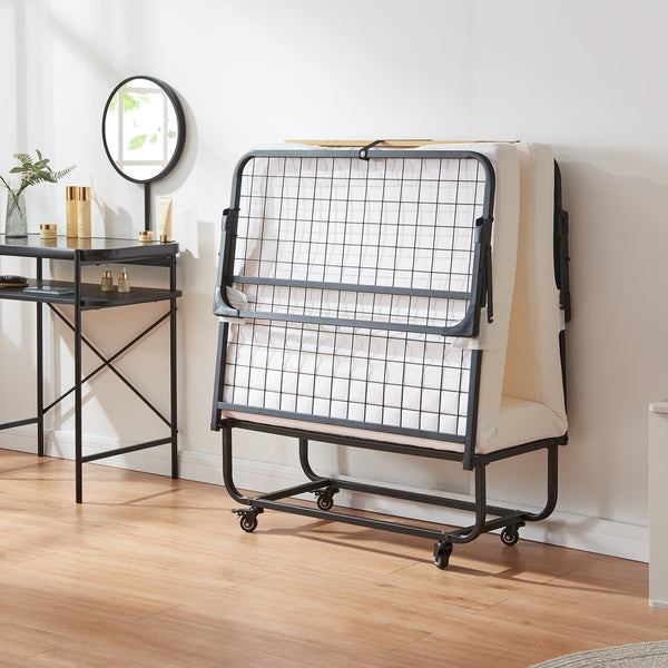 Pat pliabil cu saltea Lustendi 200x90 cm otel negru [en.casa]