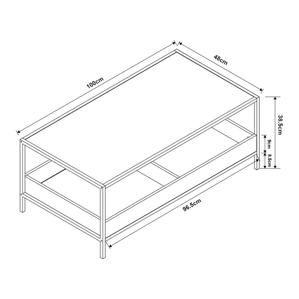 Masuta cafea Belana 100x48x35 cm negru/efect lemn stejar [en.casa]