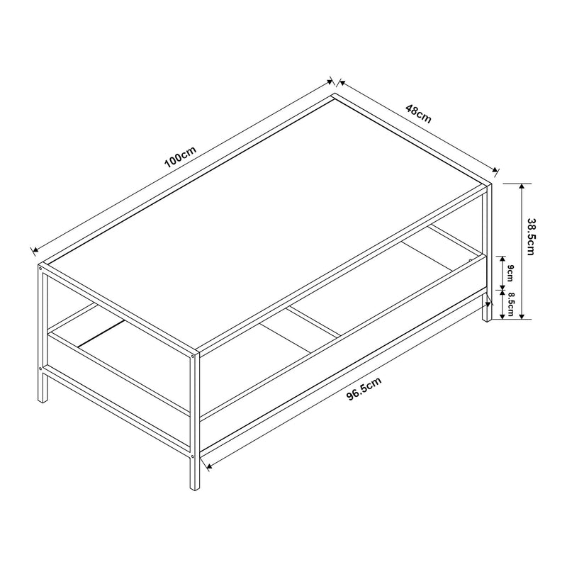 Schiță cotată Masuta cafea Belana 100x48x35 cm negru/efect lemn stejar [en.casa]