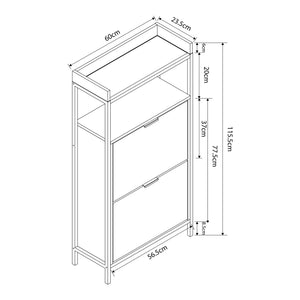 Dulap pantofi cu 2 usi rabatabile Belana 115x60x23 cm negru/efect stejar [en.casa]