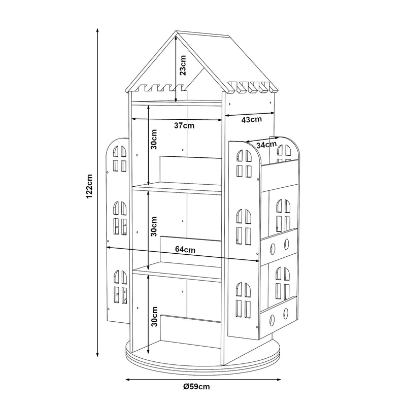 Schiță cotată Raft rotativ casuta copii Sanköre 122x64x43 cm natur [en.casa]