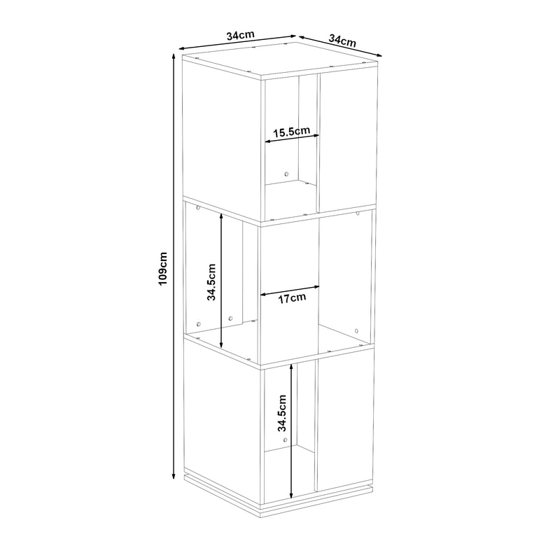 Schiță cotată Raft rotativ Fjelmarirg 109x34x34 cm alb [en.casa]