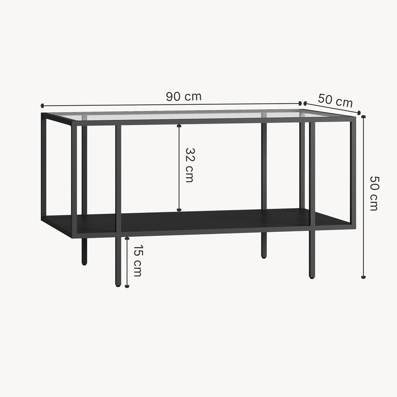 Schiță cotată Masuta cafea Nynna 90x50x50 cm negru [en.casa]