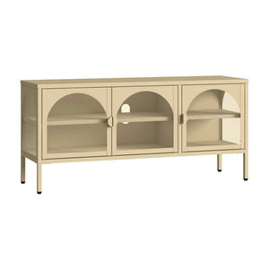 Vitrina cu 3 usi sticla Klippestad 118x35x55 cm camel [en.casa]