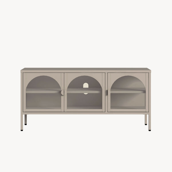 Vitrina cu 3 usi sticla Klippestad 118x35x55 cm gri cald [en.casa]