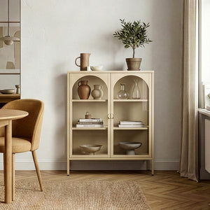 Vitrina cu 2 usi sticla Klippestad 95x80x35 cm camel [en.casa]