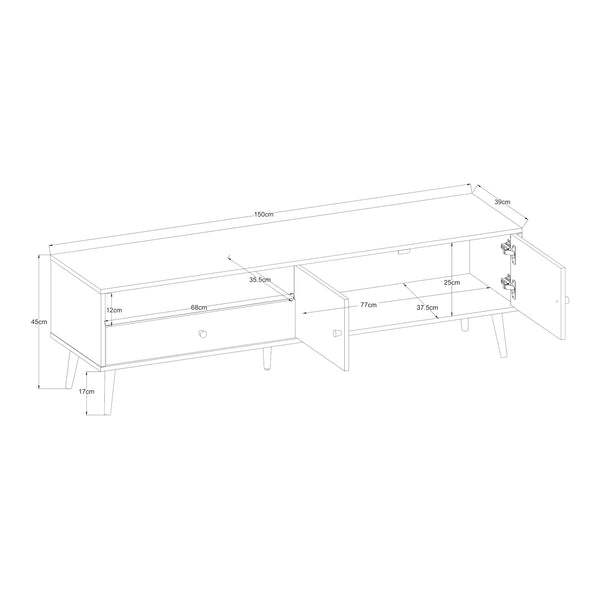 Comoda TV cu 1 sertar si 2 usi Hallevil 150x39x45 cm gri deschis [en.casa]