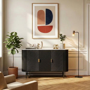 Servanta cu 3 usi Olvehok 110x40x77 cm alb marmorat/negru [en.casa]