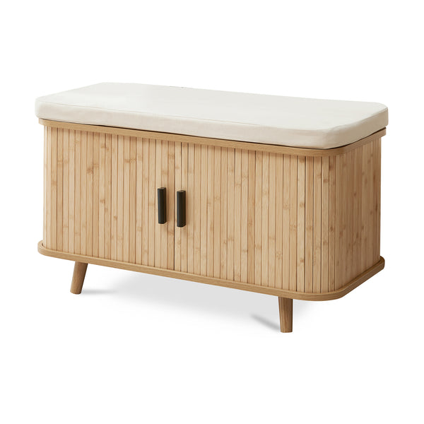 Dulap pantofi - banca cu perna pentru sezut si usi glisante Tvedestrand 50x80x40 cm natur/bej [en.casa]