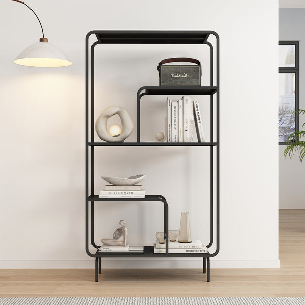 Raft carti Færder 145x76x33 cm negru [en.casa]