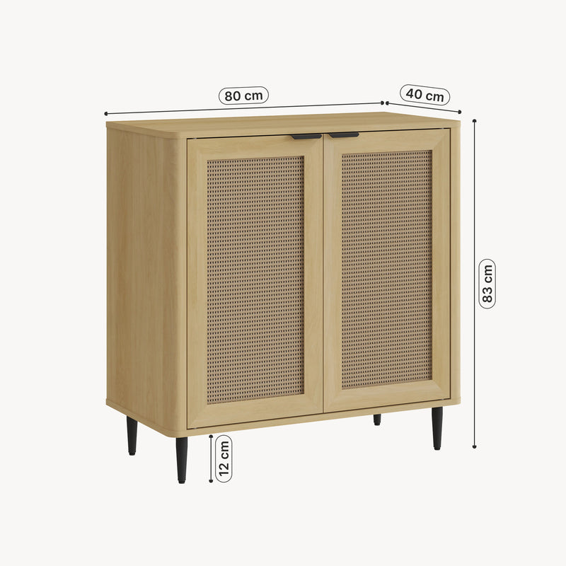 Schiță cotată Comoda Lukhomso 83x80x40 cm efect stejar/efect ratan [en.casa]