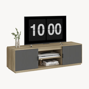 Dulap TV cu 2 usi si 2 rafturi Trömi mdf decor lemn stejar/gri [en.casa]