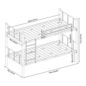 Pat supraetajat cu 2 saltele Berimma 90x200 cm otel negru [en.casa]