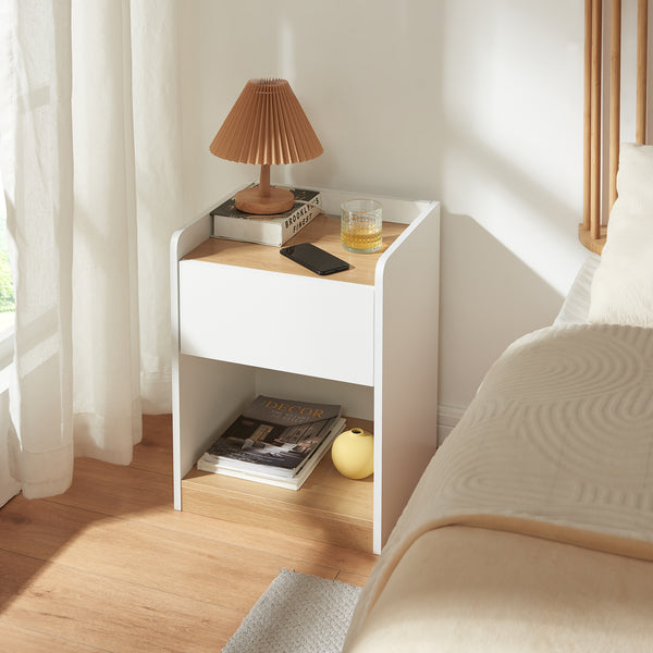 Noptiera cu sertar Kuorshare 55x42x37 cm alb/efect stejar [en.casa]