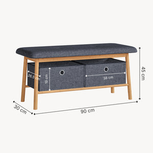 Bancă Vad cu 2 cutii de depozitare 90x30x45 cm Natur/Gri [en.casa]