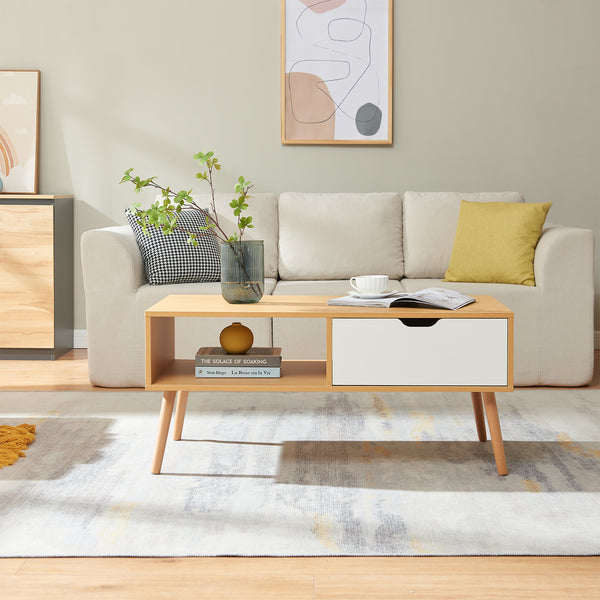 Masuta cafea Bordkak 100x48x45 cm efect stejar/alb [en.casa]
