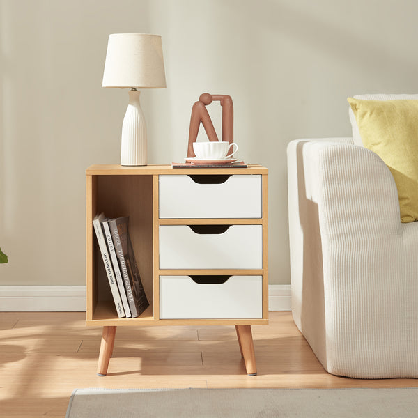 Noptiera Bordkak 55x48x30 cm efect stejar/alb [en.casa]