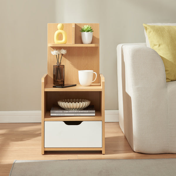 Noptiera Bordkak 75x35x30 cm efect stejar/alb [en.casa]