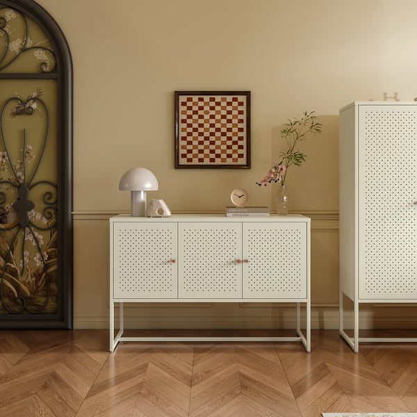 Comoda cu 3 usi Viitasaari 120x40x80 cm otel crem deschis [en.casa] 