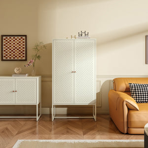Comoda inalta cu 2 usi Viitasaari 150x80x40 cm otel crem deschis [en.casa] 