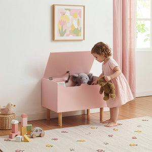 Lada roz cu capac pentru depozitarea jucariilor in camera copiilor Virer 60x40x44,5 cm roz/natur [en.casa]