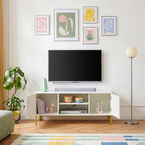 Comoda TV cu 2 usi Reyri 120x39x52 cm alb/auriu [en.casa]