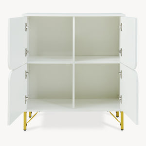 Comoda cu 4 usi si cadru metalic  Reyri 90x80x35 cm alb/auriu [en.casa]