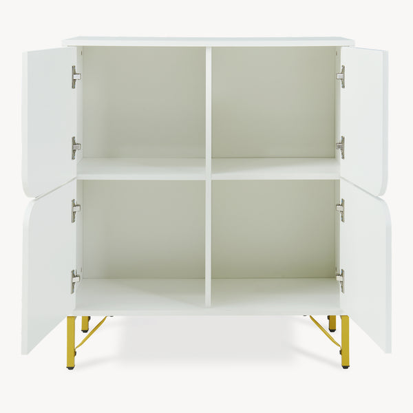 Comoda cu 4 usi si cadru metalic  Reyri 90x80x35 cm alb/auriu [en.casa]