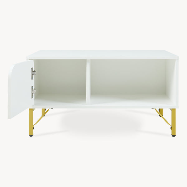 Masuta cafea cu usa si spatiu depozitare Reyri 80x45x42 cm alb/auriu [en.casa]