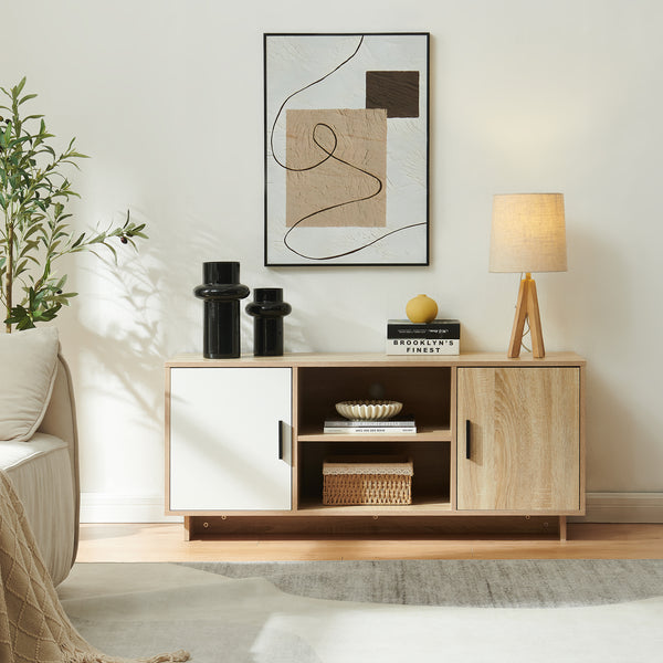 Comoda TV Kenta 120x39x52 cm efect stejar Sonoma/alb [en.casa]