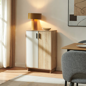 Dulap pantofi cu 2 usi bicolor Kenta 90x60x35 cm efect stejar Sonoma/alb [en.casa]
