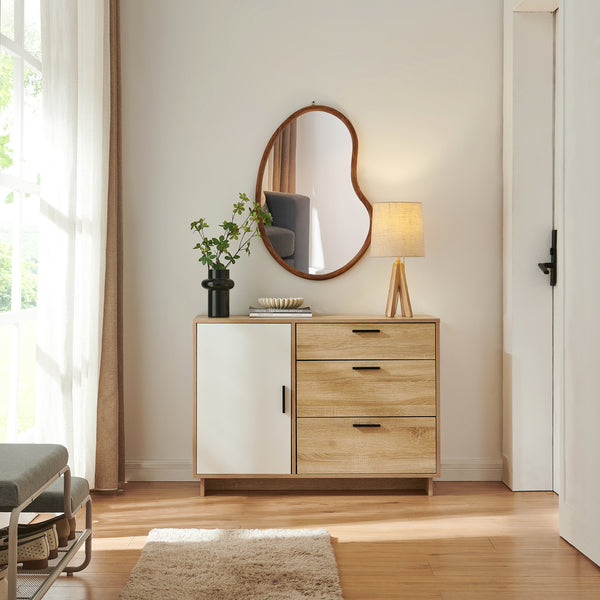 Comoda cu 3 sertare si 1 usa Kenta 100x35x72 cm stejar decor Sonoma/alb [en.casa]
