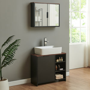 Dulap perete baie cu 2 usi cu oglinda Trond 50x60x15 cm engru/efect lemn nuc [en.casa]