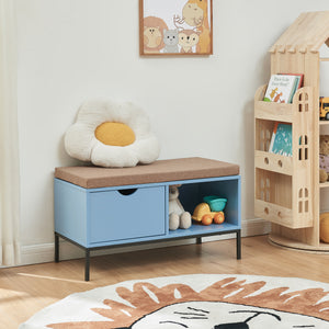 Banca cu sertar si spatiu depozitare pantofi Colwyn 80x40x45 cm albastru, negru, gri [en.casa]