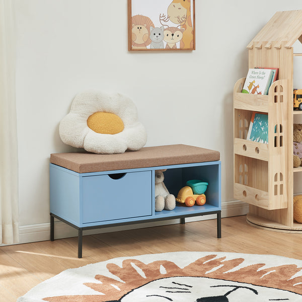 Banca cu sertar si spatiu depozitare pantofi Colwyn 80x40x45 cm albastru, negru, gri [en.casa]