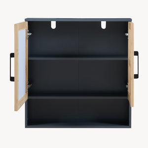 Dulap perete baie cu oglinda front din bambus si raft Svanes 58x56x13 cm gri inchis/natur [en.casa] 