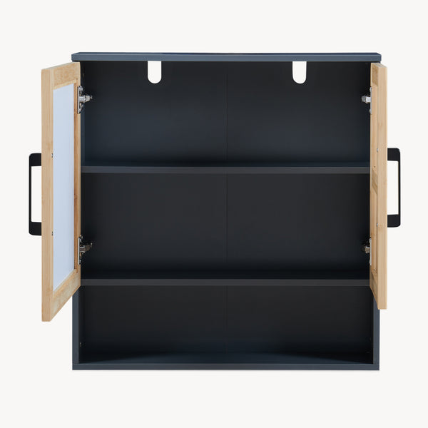 Dulap perete baie cu oglinda front din bambus si raft Svanes 58x56x13 cm gri inchis/natur [en.casa] 