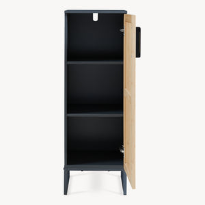 Dulap midi baie cu front din bambus si 3 spatii interioare Svanes 90x30x30 cm gri inchis/natur [en.casa]