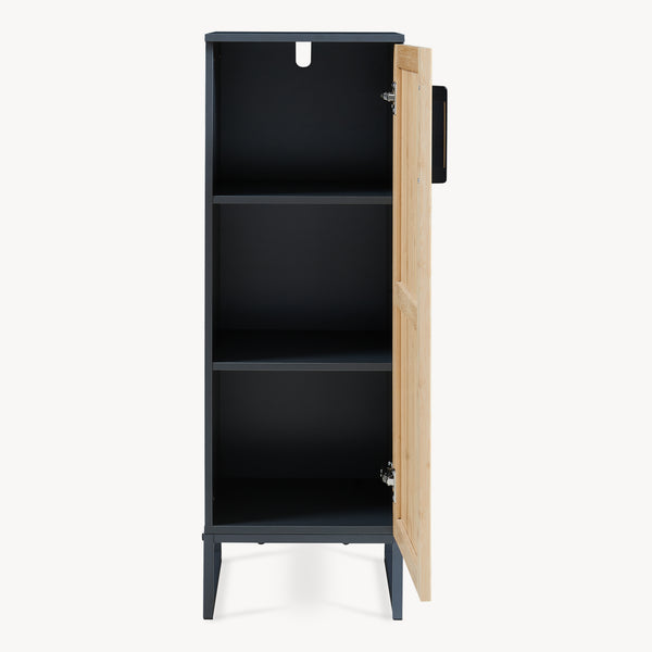 Dulap midi baie cu front din bambus si 3 spatii interioare Svanes 90x30x30 cm gri inchis/natur [en.casa]
