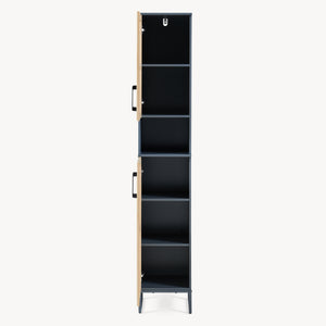 Dulap inalt baie cu front din bambus 2 usi si raft intermediar Svanes 170x30x30 cm gri inchis/natur [en.casa]