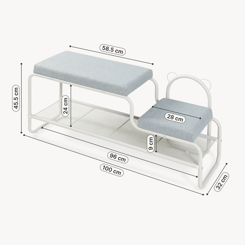 Schiță cotată Banca pantofi cu scaun integrat pentru copii Jässaatka 100x32x45,5 cm gri [en.casa]