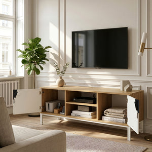 Dulap TV Kerrköndam 120x40x46 cm aspect stejar/alb [en.casa]