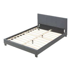 Corium® Pat frantuzesc modern, tapitat Aragon, Corium,  imitatie de piele,140 x 200 cm, gri inchis, fara saltea