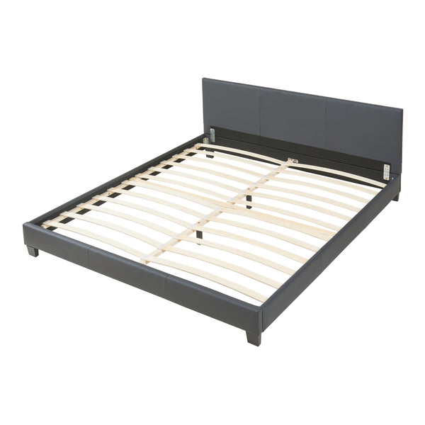 Corium® Pat frantuzesc modern, tapitat Rioja, imitatie de piele,180 x 200 cm, gri inchis, fara saltea