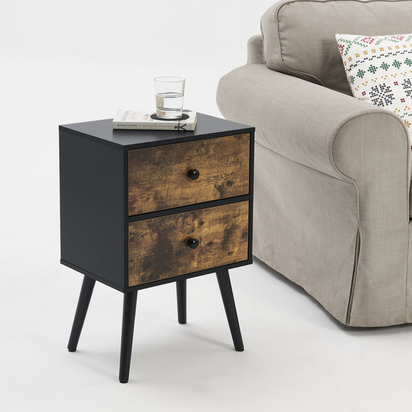 [en.casa]® Masuta Amalia cu sertare, 60 x 40 x 29,5 cm, PAL/lemn, 10Kg, dreptunghiulara, efect lemn/negru