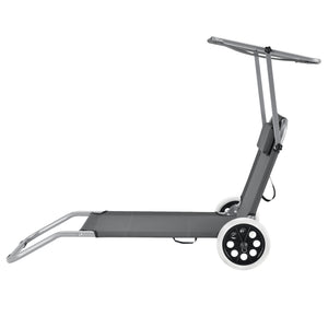 Set 2 bucati sezlong cu parasolar si roti Sonnenliege HTCB-1308 gri inchis [casa.pro]