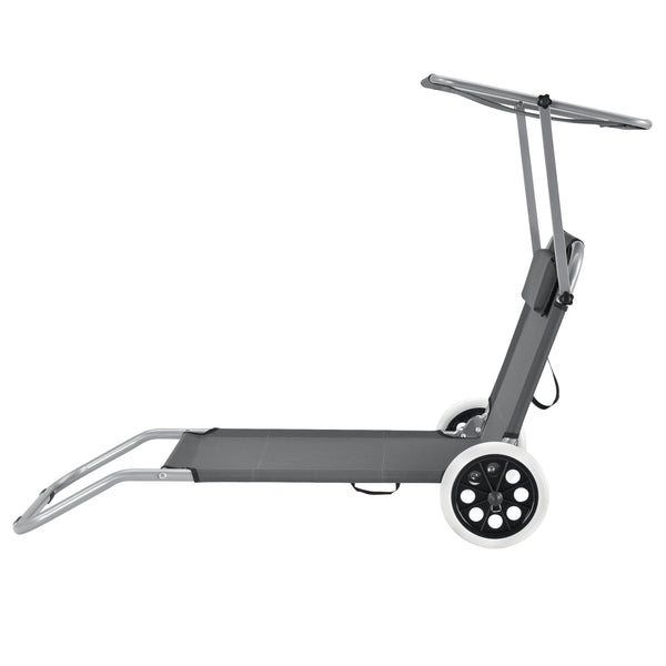 Set 2 bucati sezlong cu parasolar si roti Sonnenliege HTCB-1308 gri inchis [casa.pro]