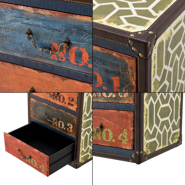 Comoda Goslar design industrial cu 4 sertare imitatie piele multicolor [en.casa]