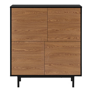 Comoda cu 4 usi Gnosjo 93 x 80 x 30 cm negru/efect lemn nuanta inchisa [en.casa] 
