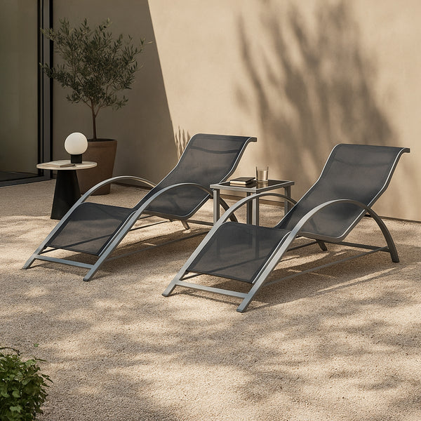 Set mobilier gradina Binetto 2 sezlonguri 1 masa gri/negru [en.casa]